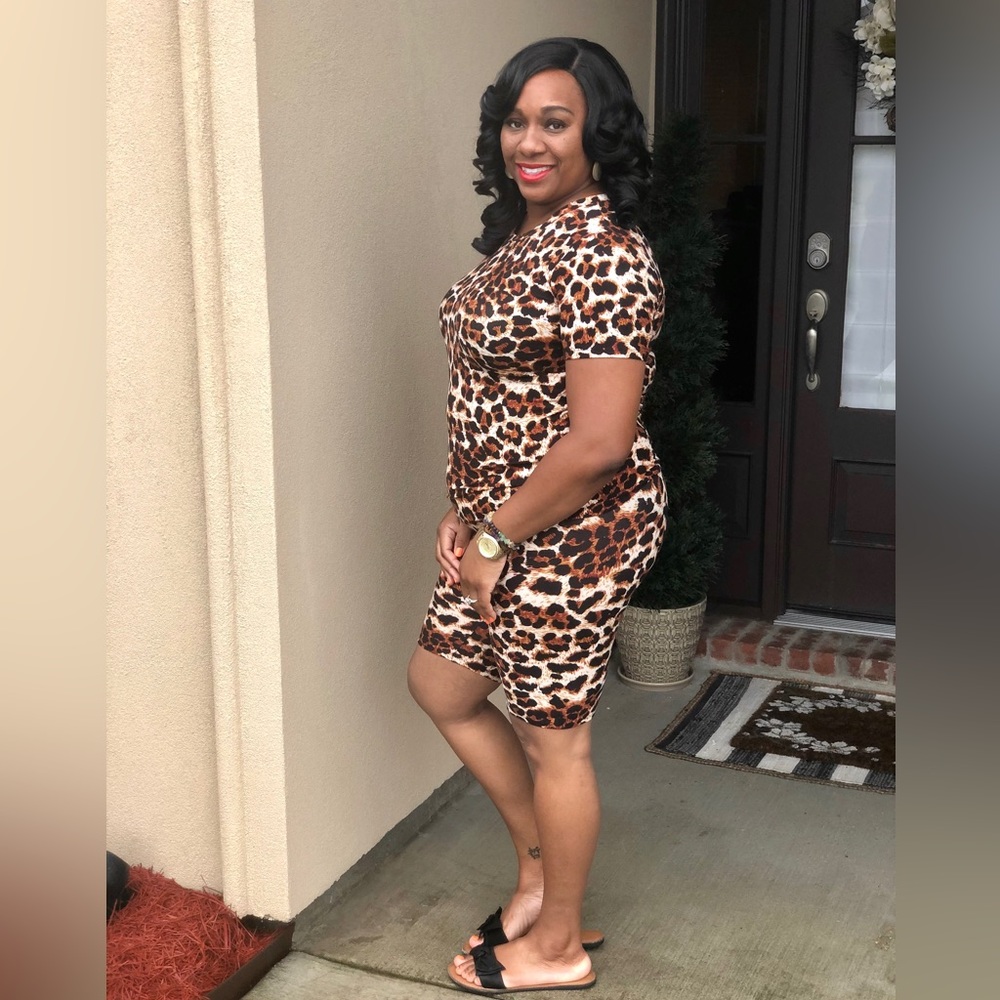 Leopard two piece biker set